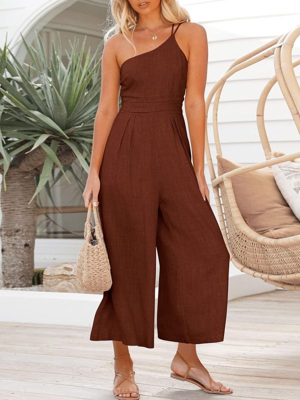 ANRABESS Women's Summer Straps One Shoulder High Waist Dressy Casual Wide Leg Linen Jumpsuit Romper Beach Travel Outfits - Image 77
