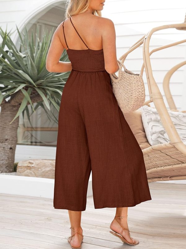 ANRABESS Women's Summer Straps One Shoulder High Waist Dressy Casual Wide Leg Linen Jumpsuit Romper Beach Travel Outfits - Image 78