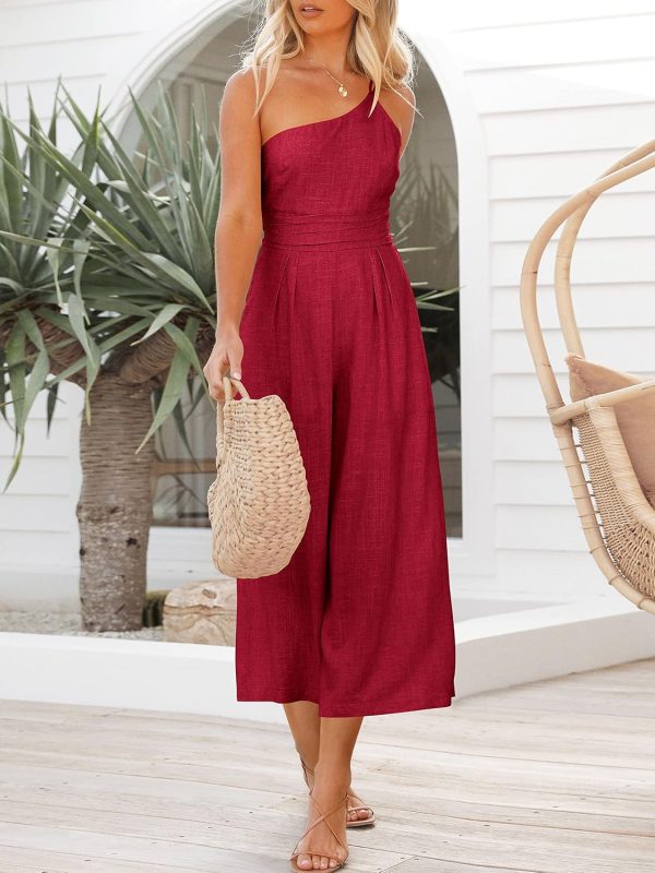 ANRABESS Women's Summer Straps One Shoulder High Waist Dressy Casual Wide Leg Linen Jumpsuit Romper Beach Travel Outfits - Image 83