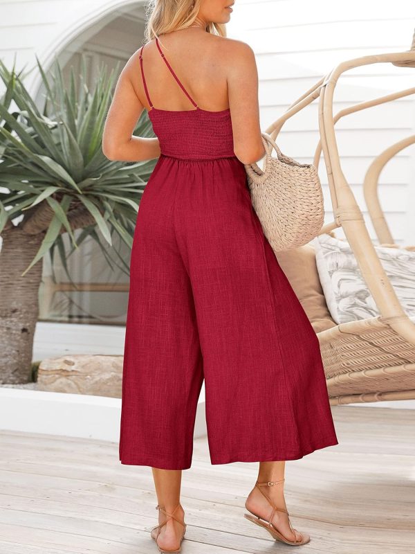 ANRABESS Women's Summer Straps One Shoulder High Waist Dressy Casual Wide Leg Linen Jumpsuit Romper Beach Travel Outfits - Image 84