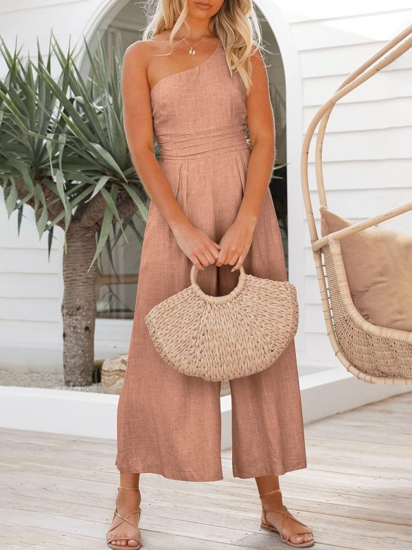 ANRABESS Women's Summer Straps One Shoulder High Waist Dressy Casual Wide Leg Linen Jumpsuit Romper Beach Travel Outfits - Image 87