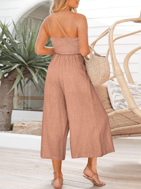 ANRABESS Women's Summer Straps One Shoulder High Waist Dressy Casual Wide Leg Linen Jumpsuit Romper Beach Travel Outfits - Image 90
