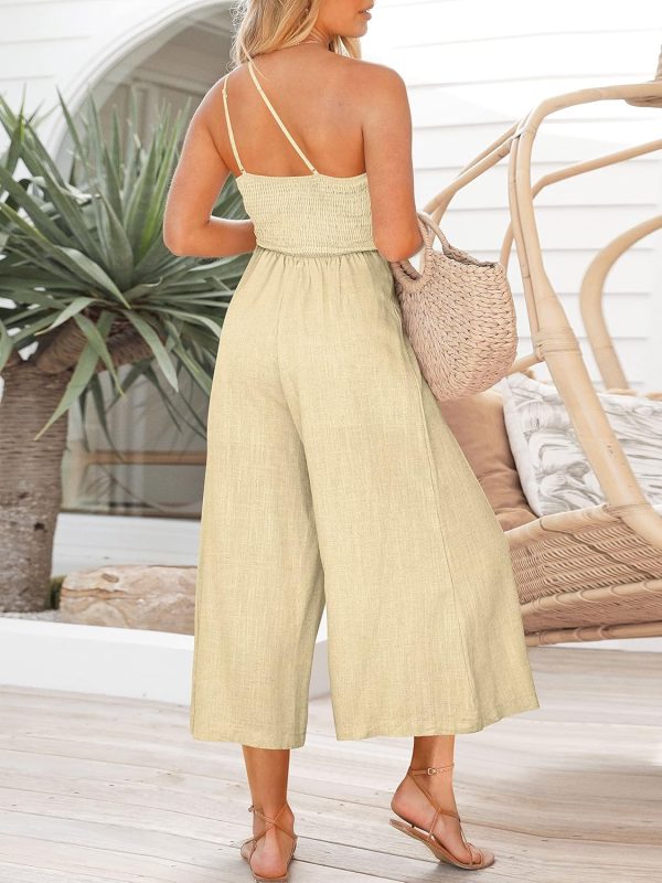 ANRABESS Women's Summer Straps One Shoulder High Waist Dressy Casual Wide Leg Linen Jumpsuit Romper Beach Travel Outfits - Image 102