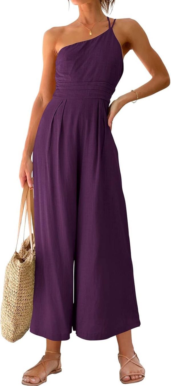 ANRABESS Women's Summer Straps One Shoulder High Waist Dressy Casual Wide Leg Linen Jumpsuit Romper Beach Travel Outfits - Image 103