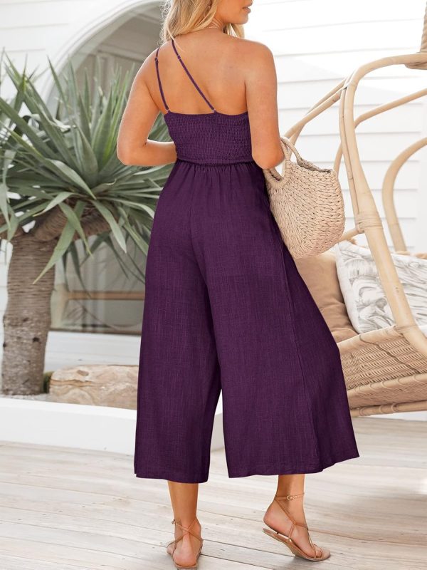 ANRABESS Women's Summer Straps One Shoulder High Waist Dressy Casual Wide Leg Linen Jumpsuit Romper Beach Travel Outfits - Image 108