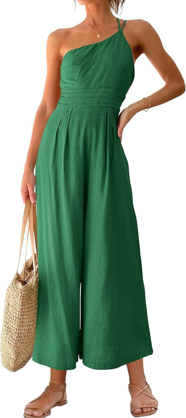 ANRABESS Women's Summer Straps One Shoulder High Waist Dressy Casual Wide Leg Linen Jumpsuit Romper Beach Travel Outfits - Image 109
