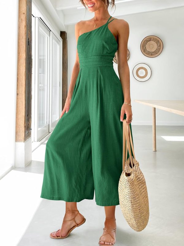ANRABESS Women's Summer Straps One Shoulder High Waist Dressy Casual Wide Leg Linen Jumpsuit Romper Beach Travel Outfits - Image 110