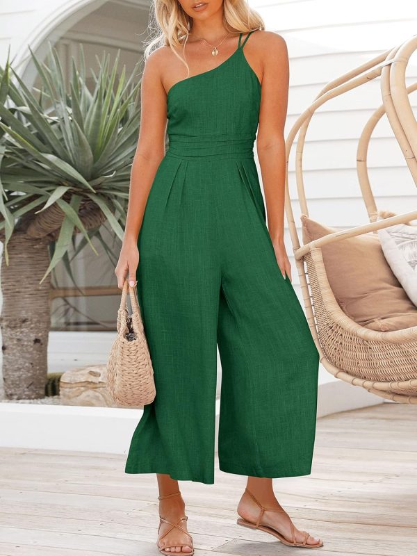 ANRABESS Women's Summer Straps One Shoulder High Waist Dressy Casual Wide Leg Linen Jumpsuit Romper Beach Travel Outfits - Image 112