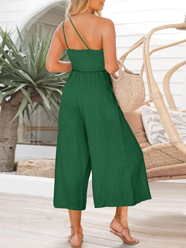 ANRABESS Women's Summer Straps One Shoulder High Waist Dressy Casual Wide Leg Linen Jumpsuit Romper Beach Travel Outfits - Image 114
