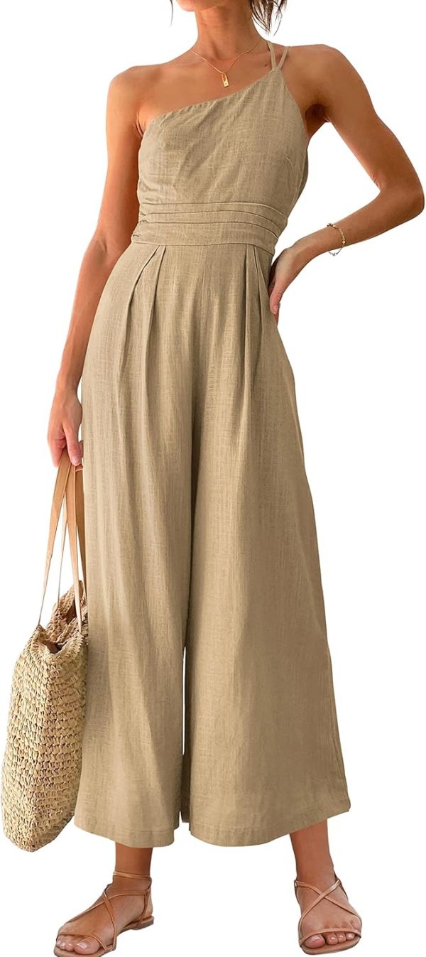 ANRABESS Women's Summer Straps One Shoulder High Waist Dressy Casual Wide Leg Linen Jumpsuit Romper Beach Travel Outfits - Image 115