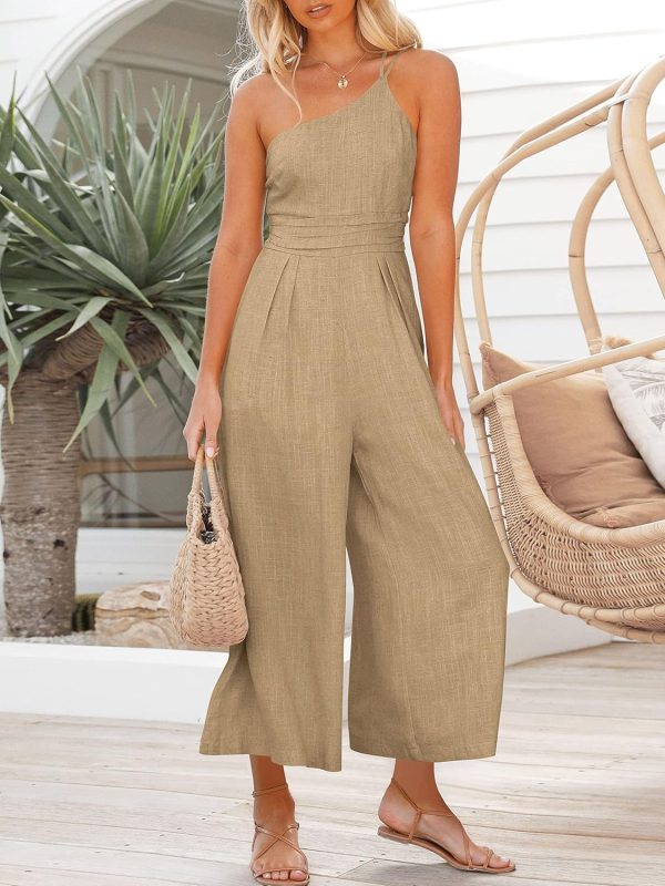 ANRABESS Women's Summer Straps One Shoulder High Waist Dressy Casual Wide Leg Linen Jumpsuit Romper Beach Travel Outfits - Image 118
