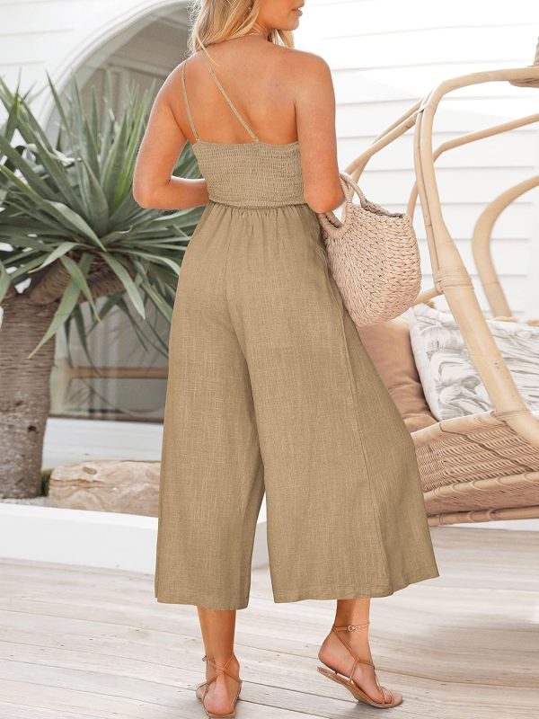 ANRABESS Women's Summer Straps One Shoulder High Waist Dressy Casual Wide Leg Linen Jumpsuit Romper Beach Travel Outfits - Image 120