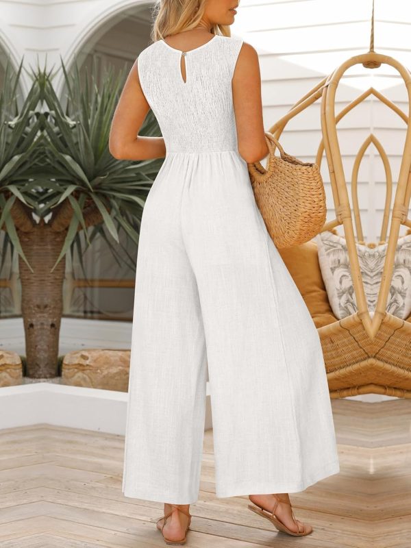 ANRABESS Jumpsuits for Women Summer Dressy Casual Linen Romper Sleeveless V Neck High Waist Wide Leg Beach Vacation Outfits - Image 4