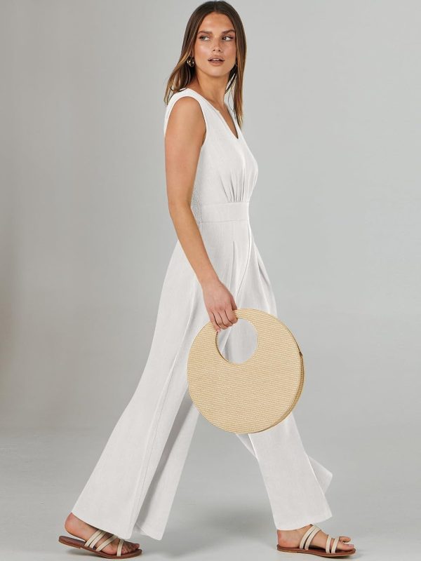 ANRABESS Jumpsuits for Women Summer Dressy Casual Linen Romper Sleeveless V Neck High Waist Wide Leg Beach Vacation Outfits - Image 5