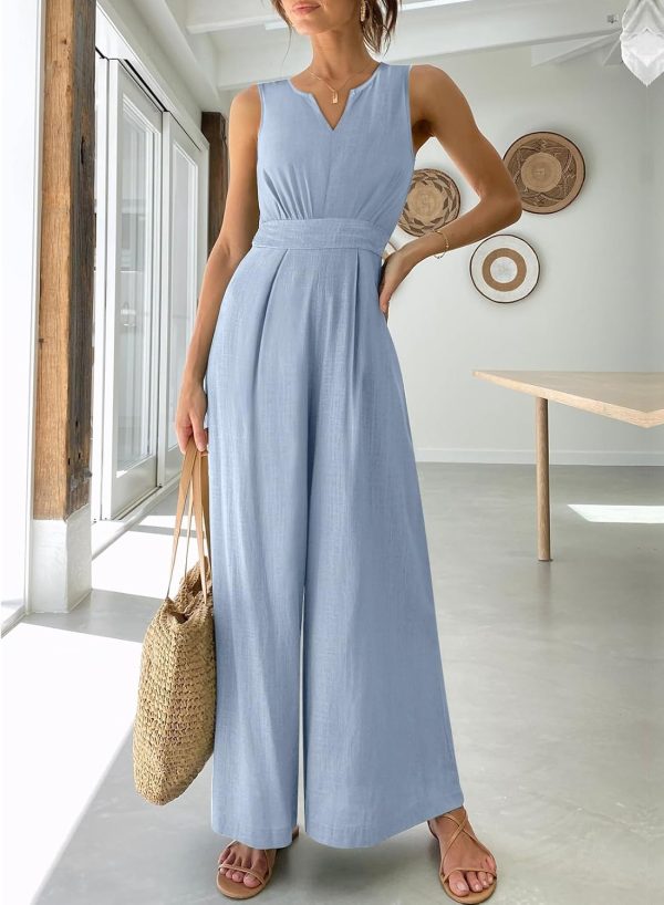 ANRABESS Jumpsuits for Women Summer Dressy Casual Linen Romper Sleeveless V Neck High Waist Wide Leg Beach Vacation Outfits - Image 10