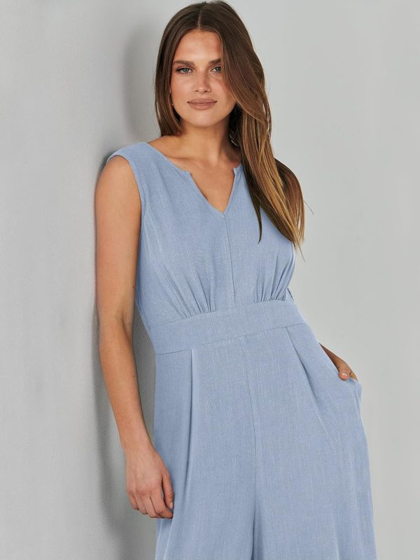 ANRABESS Jumpsuits for Women Summer Dressy Casual Linen Romper Sleeveless V Neck High Waist Wide Leg Beach Vacation Outfits - Image 14
