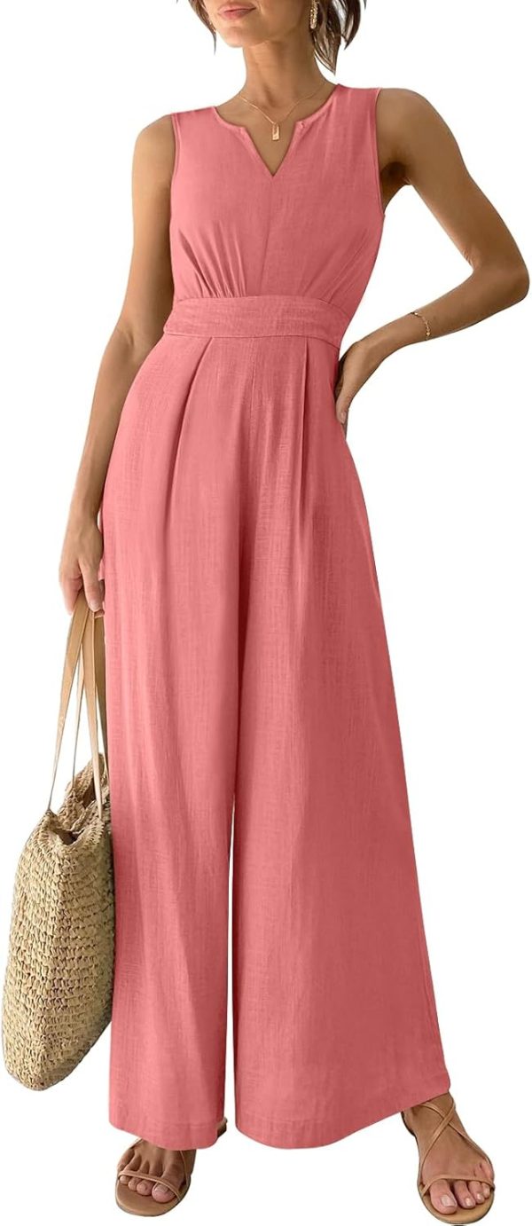 ANRABESS Jumpsuits for Women Summer Dressy Casual Linen Romper Sleeveless V Neck High Waist Wide Leg Beach Vacation Outfits - Image 17