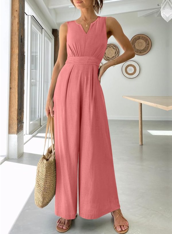 ANRABESS Jumpsuits for Women Summer Dressy Casual Linen Romper Sleeveless V Neck High Waist Wide Leg Beach Vacation Outfits - Image 18
