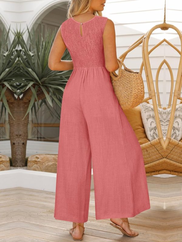 ANRABESS Jumpsuits for Women Summer Dressy Casual Linen Romper Sleeveless V Neck High Waist Wide Leg Beach Vacation Outfits - Image 20