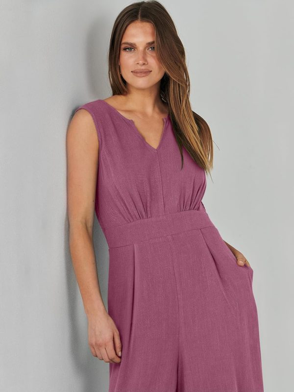 ANRABESS Jumpsuits for Women Summer Dressy Casual Linen Romper Sleeveless V Neck High Waist Wide Leg Beach Vacation Outfits - Image 30