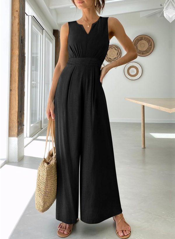 ANRABESS Jumpsuits for Women Summer Dressy Casual Linen Romper Sleeveless V Neck High Waist Wide Leg Beach Vacation Outfits - Image 34