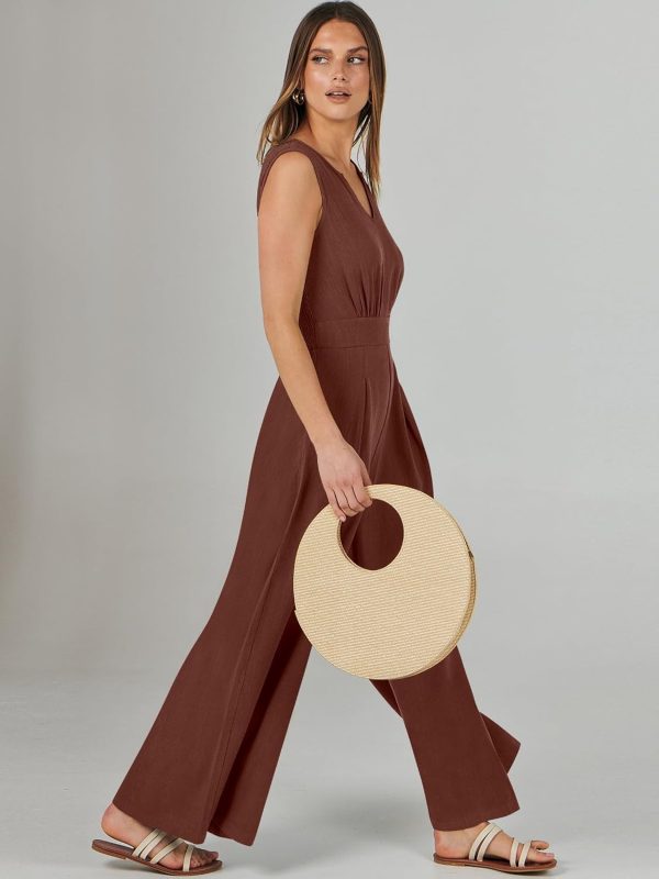 ANRABESS Jumpsuits for Women Summer Dressy Casual Linen Romper Sleeveless V Neck High Waist Wide Leg Beach Vacation Outfits - Image 45