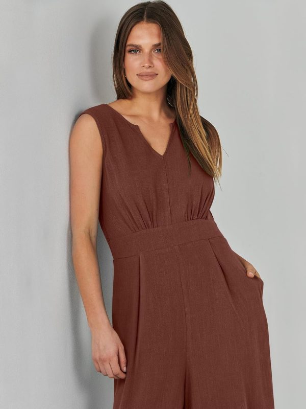 ANRABESS Jumpsuits for Women Summer Dressy Casual Linen Romper Sleeveless V Neck High Waist Wide Leg Beach Vacation Outfits - Image 46