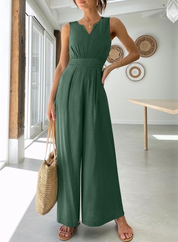 ANRABESS Jumpsuits for Women Summer Dressy Casual Linen Romper Sleeveless V Neck High Waist Wide Leg Beach Vacation Outfits - Image 50