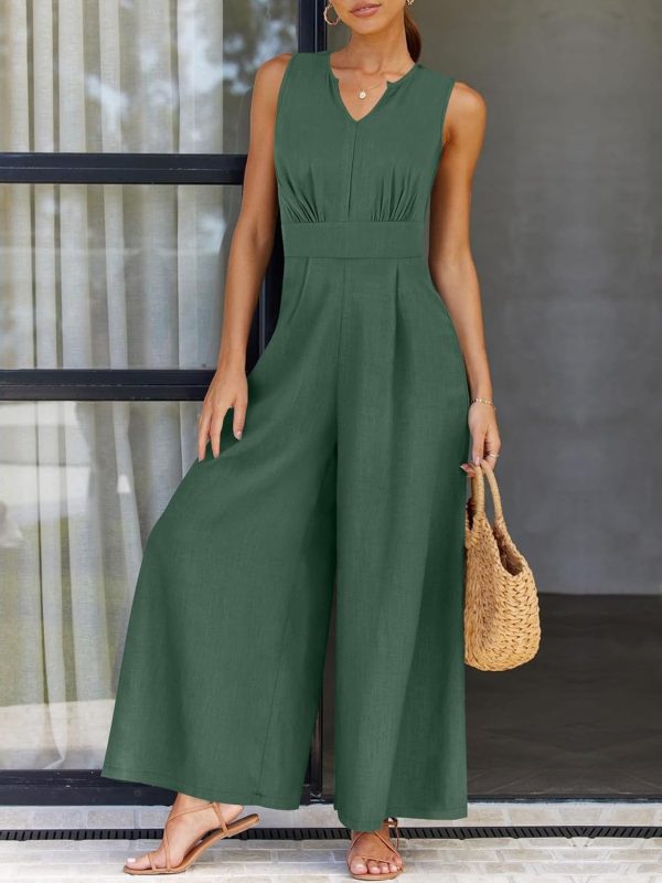 ANRABESS Jumpsuits for Women Summer Dressy Casual Linen Romper Sleeveless V Neck High Waist Wide Leg Beach Vacation Outfits - Image 51