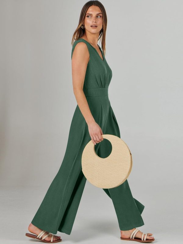 ANRABESS Jumpsuits for Women Summer Dressy Casual Linen Romper Sleeveless V Neck High Waist Wide Leg Beach Vacation Outfits - Image 53