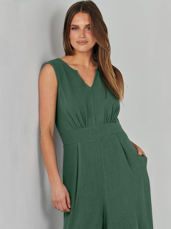 ANRABESS Jumpsuits for Women Summer Dressy Casual Linen Romper Sleeveless V Neck High Waist Wide Leg Beach Vacation Outfits - Image 54
