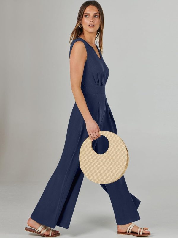 ANRABESS Jumpsuits for Women Summer Dressy Casual Linen Romper Sleeveless V Neck High Waist Wide Leg Beach Vacation Outfits - Image 61