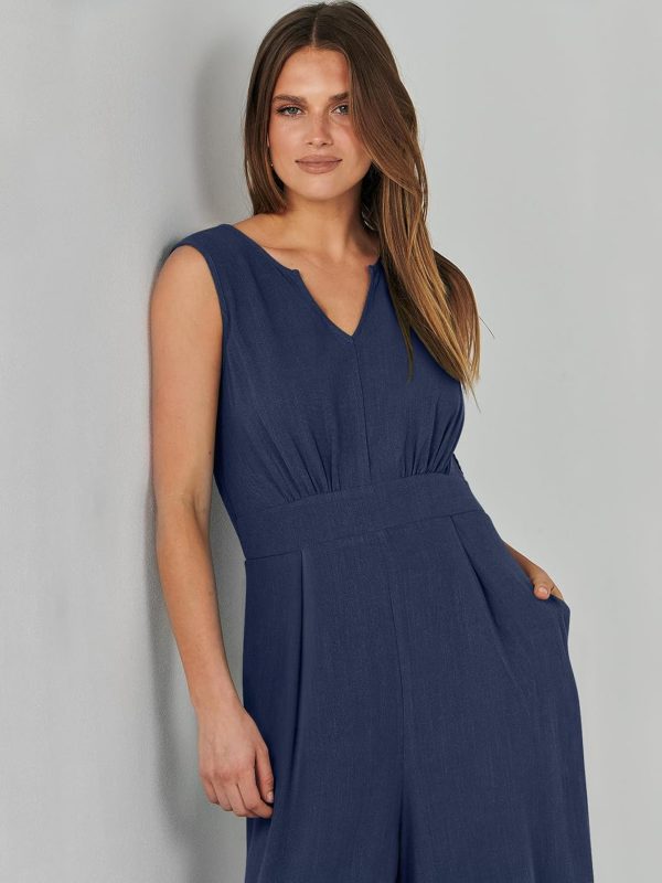 ANRABESS Jumpsuits for Women Summer Dressy Casual Linen Romper Sleeveless V Neck High Waist Wide Leg Beach Vacation Outfits - Image 62