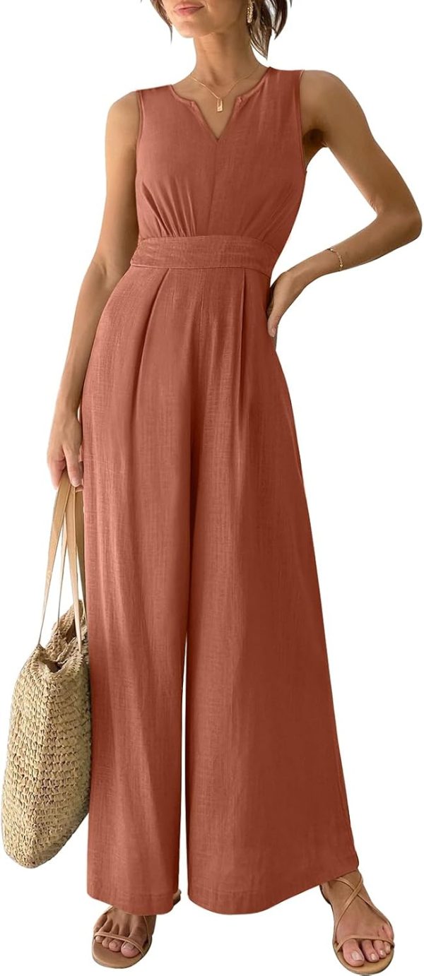 ANRABESS Jumpsuits for Women Summer Dressy Casual Linen Romper Sleeveless V Neck High Waist Wide Leg Beach Vacation Outfits - Image 65
