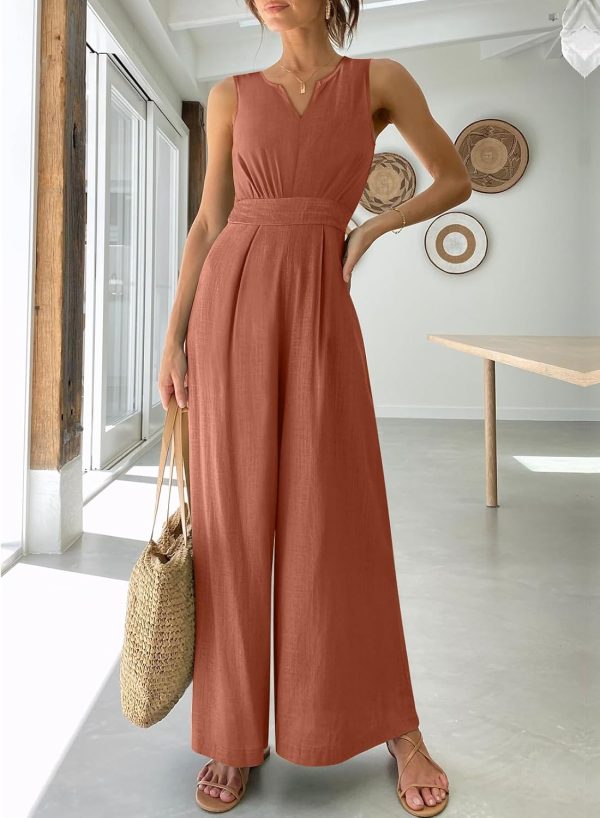 ANRABESS Jumpsuits for Women Summer Dressy Casual Linen Romper Sleeveless V Neck High Waist Wide Leg Beach Vacation Outfits - Image 66