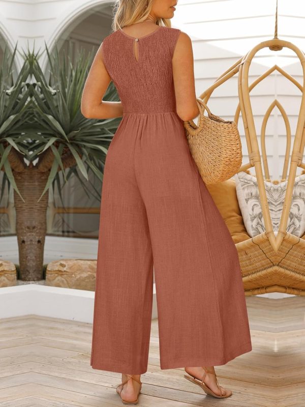 ANRABESS Jumpsuits for Women Summer Dressy Casual Linen Romper Sleeveless V Neck High Waist Wide Leg Beach Vacation Outfits - Image 68