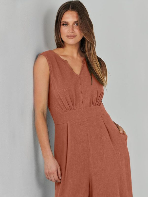 ANRABESS Jumpsuits for Women Summer Dressy Casual Linen Romper Sleeveless V Neck High Waist Wide Leg Beach Vacation Outfits - Image 70