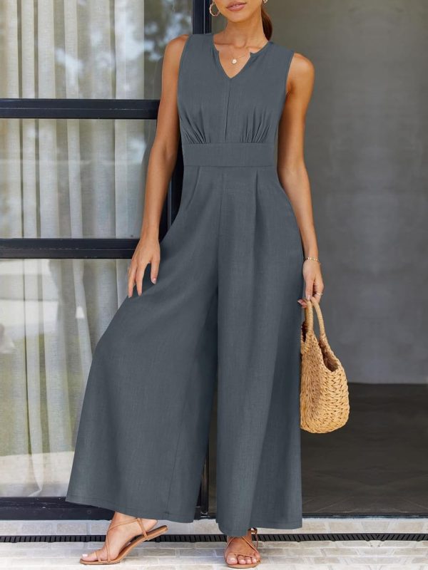 ANRABESS Jumpsuits for Women Summer Dressy Casual Linen Romper Sleeveless V Neck High Waist Wide Leg Beach Vacation Outfits - Image 75