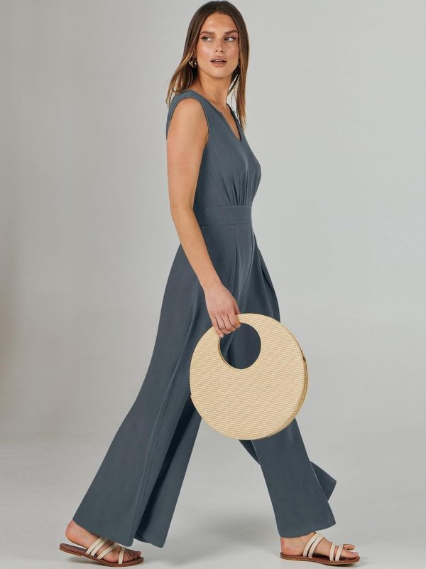 ANRABESS Jumpsuits for Women Summer Dressy Casual Linen Romper Sleeveless V Neck High Waist Wide Leg Beach Vacation Outfits - Image 77