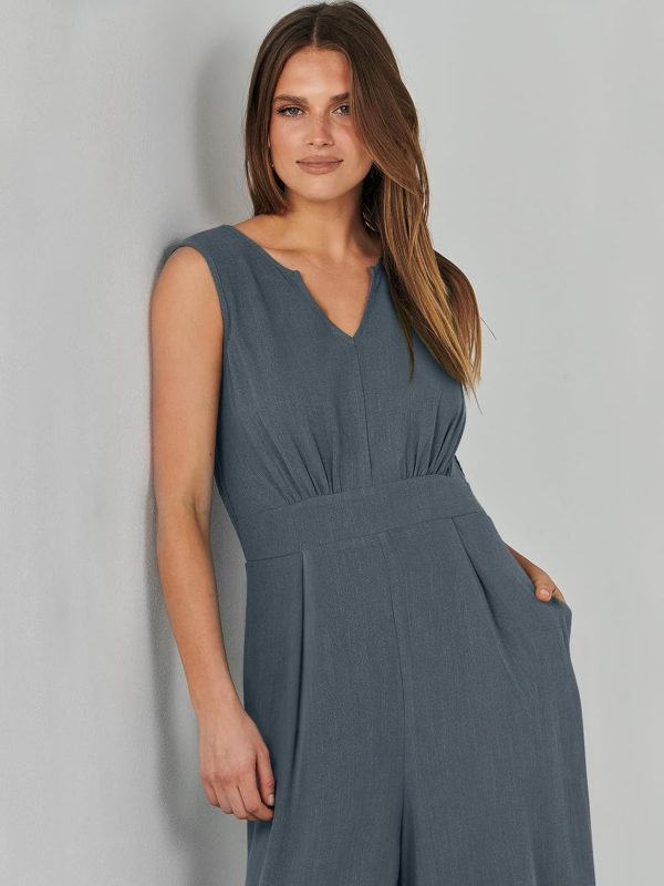 ANRABESS Jumpsuits for Women Summer Dressy Casual Linen Romper Sleeveless V Neck High Waist Wide Leg Beach Vacation Outfits - Image 78