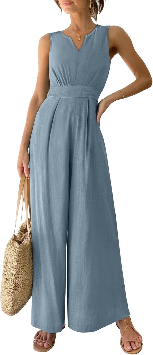 ANRABESS Jumpsuits for Women Summer Dressy Casual Linen Romper Sleeveless V Neck High Waist Wide Leg Beach Vacation Outfits - Image 81