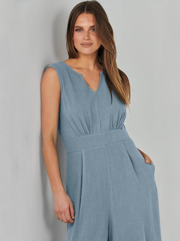 ANRABESS Jumpsuits for Women Summer Dressy Casual Linen Romper Sleeveless V Neck High Waist Wide Leg Beach Vacation Outfits - Image 86
