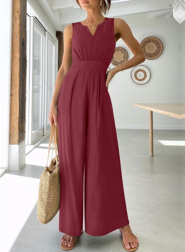 ANRABESS Jumpsuits for Women Summer Dressy Casual Linen Romper Sleeveless V Neck High Waist Wide Leg Beach Vacation Outfits - Image 88