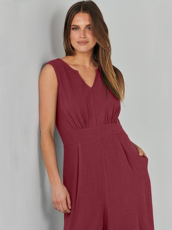 ANRABESS Jumpsuits for Women Summer Dressy Casual Linen Romper Sleeveless V Neck High Waist Wide Leg Beach Vacation Outfits - Image 92