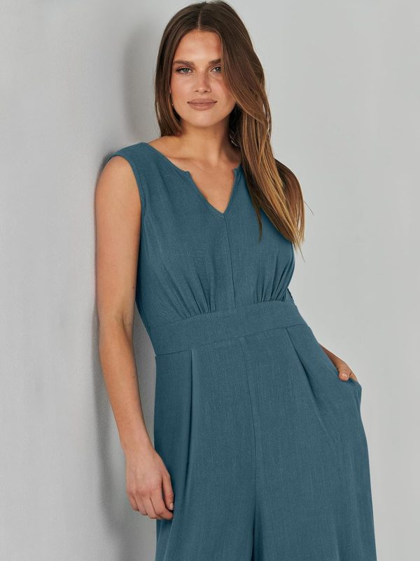 ANRABESS Jumpsuits for Women Summer Dressy Casual Linen Romper Sleeveless V Neck High Waist Wide Leg Beach Vacation Outfits - Image 100