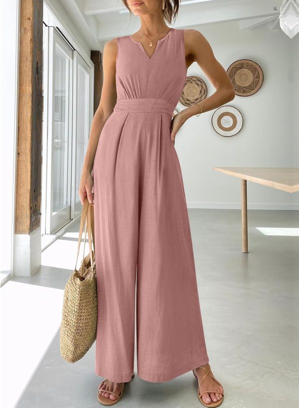 ANRABESS Jumpsuits for Women Summer Dressy Casual Linen Romper Sleeveless V Neck High Waist Wide Leg Beach Vacation Outfits - Image 104